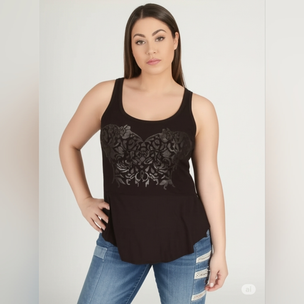Torrid Black Butterfly Peplum Tank Top